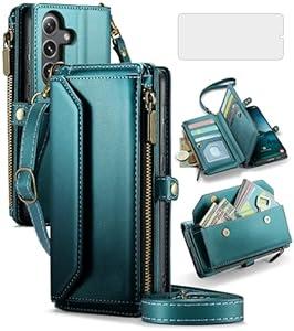 Asuwish Phone Case for Samsung Galaxy S25 5G Zipper Wallet Cover with Tempered Glass Screen Protector and Leather Flip RFID Blocking Credit Card Holder Cell Accessories S 25 25S G5 Women Girls Green