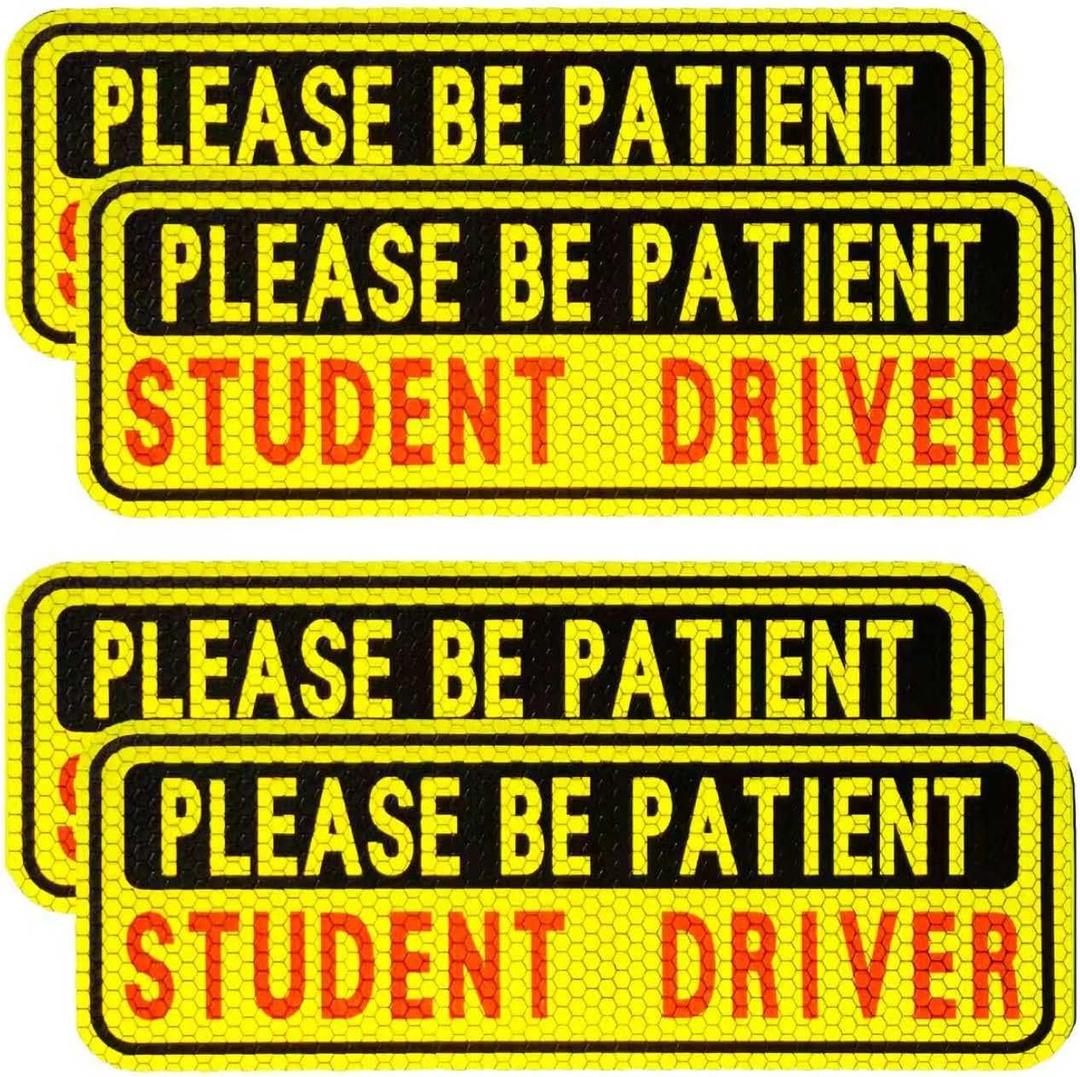4 PCS Student Driver Magnet for Car, New Driver Magnet for Car, Please Be Patient Funny Magnetic Student Driver,Reusable Movable Reflective Safety Warning Bumper Magnets (Black/Yellow)