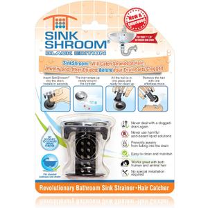 SinkShroom Chrome Edition Revolutionary Bathroom Sink Drain Protector Hair Catcher, Strainer, Snare, Black