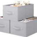 3 Pack Fabric Storage Bins for Shelves | 14.75x10.25x8.25 in Storage Baskets | Fabric Closet Organizers with Handles Home Organization | Linen Clothes Storage Bins | Light Gray (Medium, Light Gray)