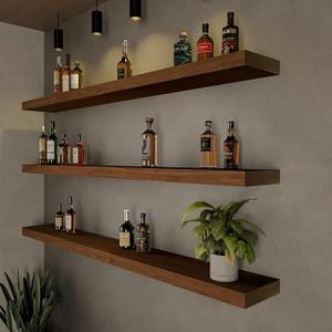 ROGMARS 60 Inches Long Walnut Floating Shelves,Rustic Solid Wood Farmhouse Wall Shelves with Invisible Brackets for Bathroom, Living Room, Bedroom, Kitchen Set of 2