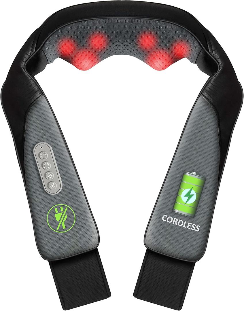 Snailax Cordless Neck Back Massager with Heat - Shiatsu Kneading Back Shoulder Massager Deep Tissue, Portable Massagers for Lumbar, Foot Electric Massage Pillow, Gifts for Men/Women (Black and Gray)