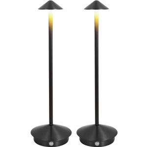 Cordless Table Lamp, Portable Led Desk Lamp 6000mAh Battery Operated Table Lamp, Mordern Rechargeable Night Light in Aluminum, Dimmable Table Light for Indoor Outdoor (Black 2 Pack)