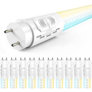 Sunco 10 Pack T8 LED Bulbs 4 Foot, 48 Inch Tube Light Bulb Replacement, Single/Double Ended Hybrid Type A+B, 2400 LM, 20W, Selectable CCT 3000K/3500K/4000K/5000K/6000K, Clear Lens ETL.