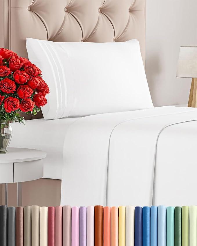 Twin Size 3 Piece Sheet Set  Comfy Breathable & Cooling Bed Sheets Set  Hotel Luxury Bedding for Women, Men, Kids, Teens, Boys & Girls  Deep Pockets, Soft, Wrinkle Free  OekoTex  Antique White