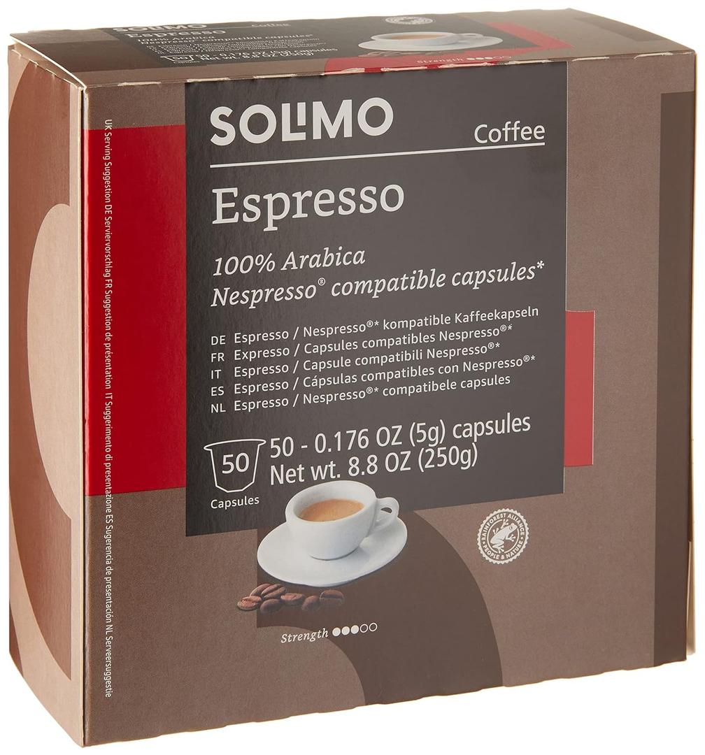 Amazon Brand - Solimo Espresso Capsules, Medium Roast, Compatible with Original Brewers, Pack of 1x50 Capsule (Count of 50)