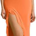 Women's Sexy V Neck Sleeveless Mesh Ruffles Hem High Slit Bodycon Maxi Casual Backless Cocktail Wedding Guest Party Dress (Medium, Orange)