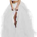 Lisong Women Maxi Tulle Floor Length Layered High Waist Spectial Occasion Skirt (Large, White)