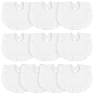 Seematn 10 Pcs Baby Muslin Bibs for Unisex Girls & Boys Drool Bibs Bandana Ruffle Soft Cotton for Newborn Infants Toddlers(White)