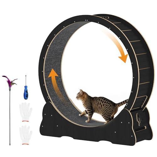 JFHID Cat Exercise Wheel for Indoor Cats, Quiet Large Cat Treadmill with Detachable Carpeted Runway & Lock, 46” Running Wheel for Pet’s Health and Entertainment, (Black, XL)