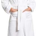 Turkuoise Soft & Absorbent Towel Robe, 100% Cotton Turkish Terry Cloth Kimono Bathrobes for Women (One Size, White)