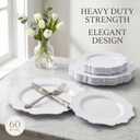 COLOSUS 100 pcs White Plastic Plates Set,Fancy Beaded Plates-European Retro plates include 50 dinner plates and 50 dessert plates,Plastic Disposable plates for BBQ and Party