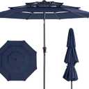 HOMSHADE 9FT 3-Tiers Outdoor Patio Umbrella with 5-Year Fade Resistant,Vented Outdoor Commercial Market Umbrella with UPF50+ UV Protection & Push Button Tilt and Crank for Pool,Backyard(Navy Blue)