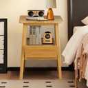 Night Stand with Drawer, Mid Century Modern Nightstand, Bedside Tables with Open Storage Shelf,Large Storage End Table, Bamboo Night Stands for Bedrooms