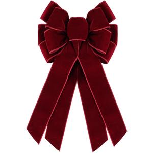 Large Burgundy Velvet Christmas Wreath Bow, 11 * 21" Xmas Premade Vintage Red Velvet Bow for Wreaths for Indoor Outdoor Tree Topper Door Garland Holiday Party Winter Decor