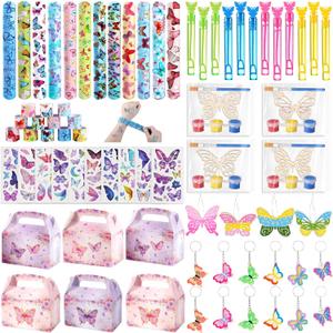 Butterfly Party Favors Birthday Decorations Fairy Themed Birthday Party Supplies for Girls Kid Straw Bubble Wand Slap Bracelet Keychain Gift Prize Goodie Bag Stuffer Classroom Reward