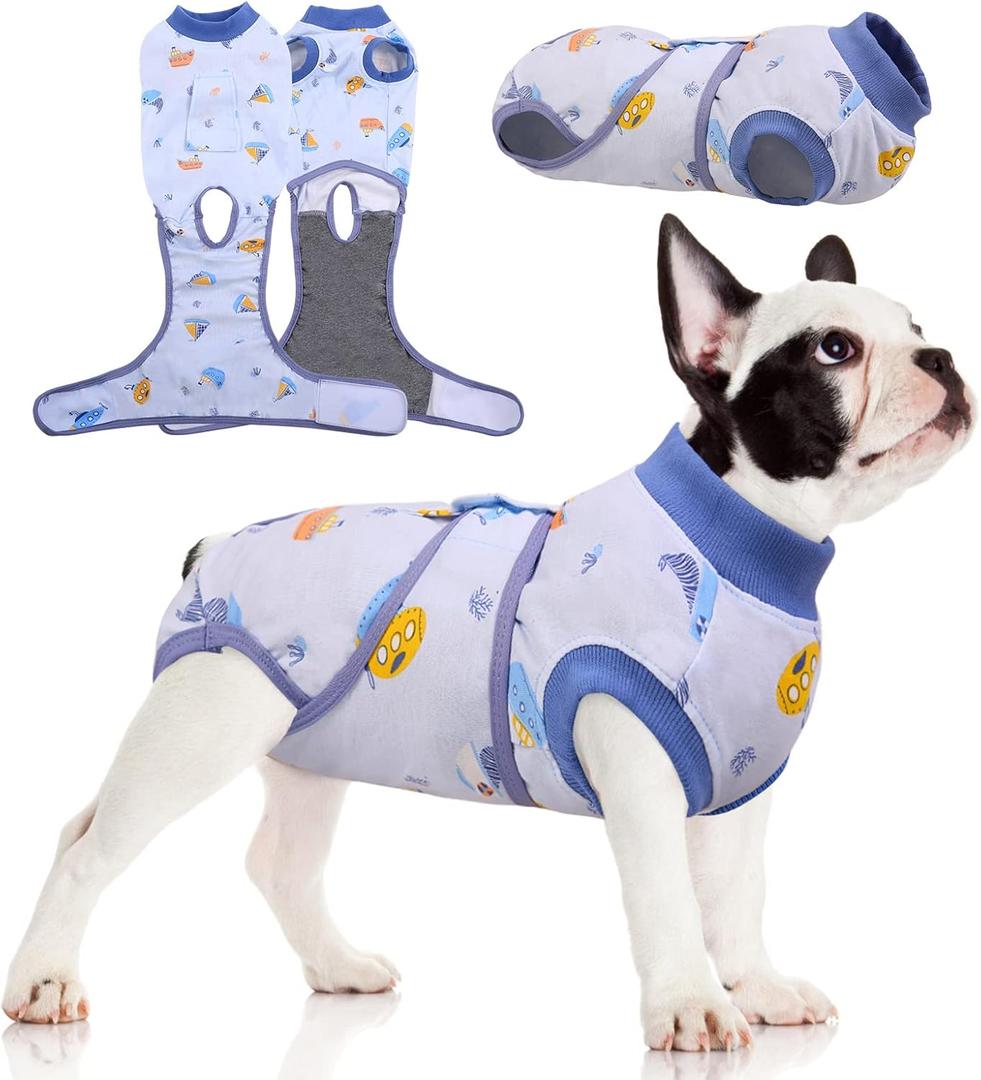 FUAMEY Recovery Suit for Dogs After Surgery,Soft Breathable Dog Bodysuit E-Collar & Cone Alternative Surgical Suit,Male Female Dog Neuter Spay Suits Anti Licking Wounds Onesie Blue Boat M (M(Back:13.4-16.1in,WT:14-25lbs))