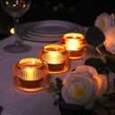 Woho Ribbed Amber Votive Candle Holders Set of 12 for Wedding Table, Vintage Glass Tealight Candle Holder for Fall Decor, Boho Tea Lights Candle Holder for Thanksgiving (Brown, 2.1" H X 2.75" D)