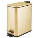 mDesign 1.3 Gallon Rectangular Slim Metal Trash Can w/ Foot Pedal, Easy-Close Lid, Narrow Wastebasket, Garbage Container Bin - Bathroom, Bedroom, Kitchen, Home Office, Removable Liner- Soft Brass