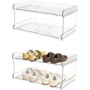 2 Tiers Acrylic Kids Shoe Rack,Shoe Organizer Storage for Shoe and Boot,Clear Shoes Shelf for Closet,Shoe Organizer for Entryway,for Hallway,Small Spaces,Garage,Closet (Medium)