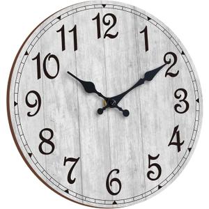 HYLANDA Wall Clock, Gray 16 Inch Wall Clocks Battery Operated Silent Non Ticking, Country Round Clocks Farmhous Wall Decorative for Kitchen, Bathroom, Living Room (C-grey Retro)