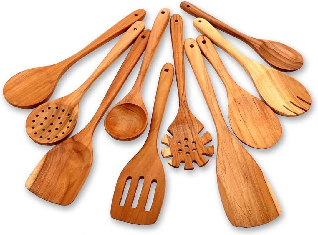 10-Piece Teak Wood Cooking & Serving Utensil Set  Long-Handled Spoons & Spatulas  Heat-Resistant, Durable, Eco-Friendly Kitchen Tools 10-Piece Teak Wood Cooking & Serving Utensil Set  Long-Handled Spoons & Spatulas  Heat-Resistant, Durable, Eco-Friendly Kitchen Tools