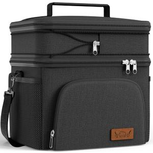HOTOR Insulated Lunch Box for Men & Women - Leak-Proof Cooler Lunch Bag with 4 Pockets, Adjustable Strap, Ideal for Work, Picnic, Travel - Black, 2 Layers, Large, 11.81"7.87"13.39"