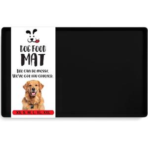 DogBuddy Dog Food Mat  Waterproof Dog Bowl Mat for Food and Water, Silicone Pet Feeding Mats for Floors, Non-Slip Placemat with High Edges for Dogs Bowls, Puppy Essentials (Small: 19"x12", Black)