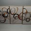 OIQArtOIQ 3 Piece Large Abstract Canvas Wall Art For Living Room Brown and Black Circles Lines Geometric Framed Wall Art Modern Minimalist Art Prints Artwork For Bedroom Office Dining Room 12x16 in