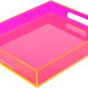 Large Acrylic Tray Ottoman Coffee Table Tray with Handles 17x13'' Decorative Serving Platter for Food Tea Dinner Snack Eating Bar Party, Neon Pink