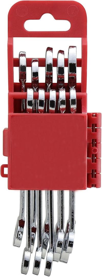 10 x Mini Wrench set, 10-Piece Small Combo Wrench set, Ignition Wrench, Micro&Lightweight, SAE Size: 5/32", 3/16", 13/64", 7/32", 15/64", 1/4", 9/32", 5/16", 3/8", 7/16", with Unique Wrench Organizer (Red)