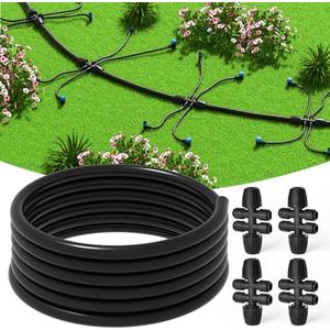 Mixc 50 FT 1/2 Inch Drip Irrigation Tubing Kit: Premium Garden and Landscape Watering System with 4 Quick Connector 4-Way Connector