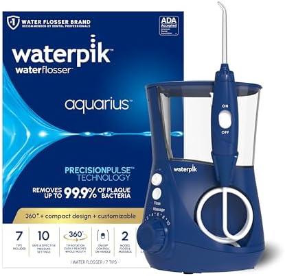 Waterpik Aquarius Water Flosser For Teeth Cleaning, Gums, Braces, Dental Care, Electric Power With 10 Settings, 7 Tips For Multiple Users And Needs, ADA Accepted, Blue WP-663, Packaging May Vary