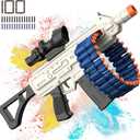 Electric Automatic Toy, JakMean Toy Blaster with 30 Dart Clips and 100 Foam Darts, Outdoor Shooting Games Toys for 6-12 Year Old Boys & Girls Adults, Gifts for Birthday Xmas (J3A) (Bright White)