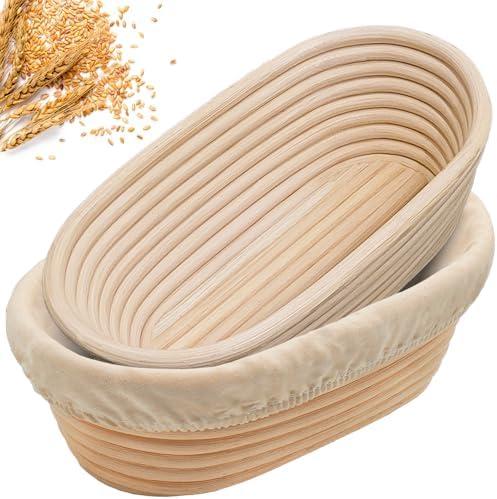 10" Banneton Bread Proofing Basket, Sourdough Proofing Basket Set of 2, Bread Banneton Basket for Professional & Home, Oval Bread Proofing Baskets for Sourdough