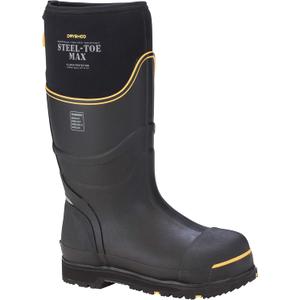 Dryshod Unisex Steel-Toe Max Hi Work Boots | Slip Resistant | Waterproof | Rubber | Black/Yellow, Size: 9