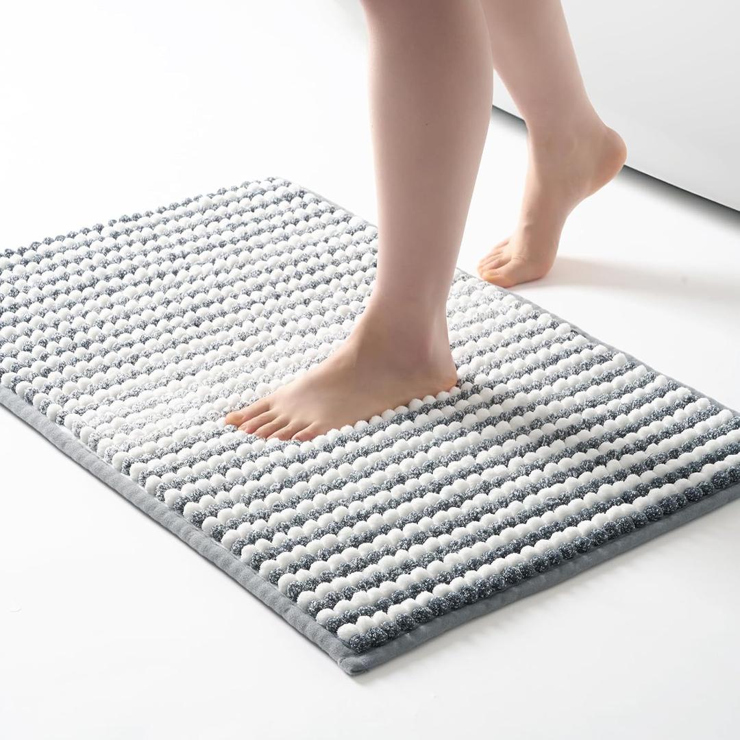 FRESHMINT Chunky Ombre Chenille Bathroom Rug 20"x32", Water Absorbent Soft Bath Rugs for Bathroom Floor, Thick Non Slip Cute Bath Mat Washable Quick Dry Shower Mats, Gray and White FRESHMINT Chunky Ombre Chenille Bathroom Rug 20"x32", Water Absorbent Soft Bath Rugs for Bathroom Floor, Thick Non Slip Cute Bath Mat Washable Quick Dry Shower Mats, Gray and White