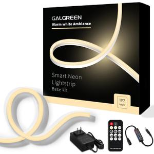 Neon Rope Lights, 16.4ft Rope Lights with Dimmable Remote and Adapter, Waterproof Flexible Smart Led Strip Lights for Bedroom, Super Bright DIY Neon Sign, Indoor Outdoor Wall Decor Warm White