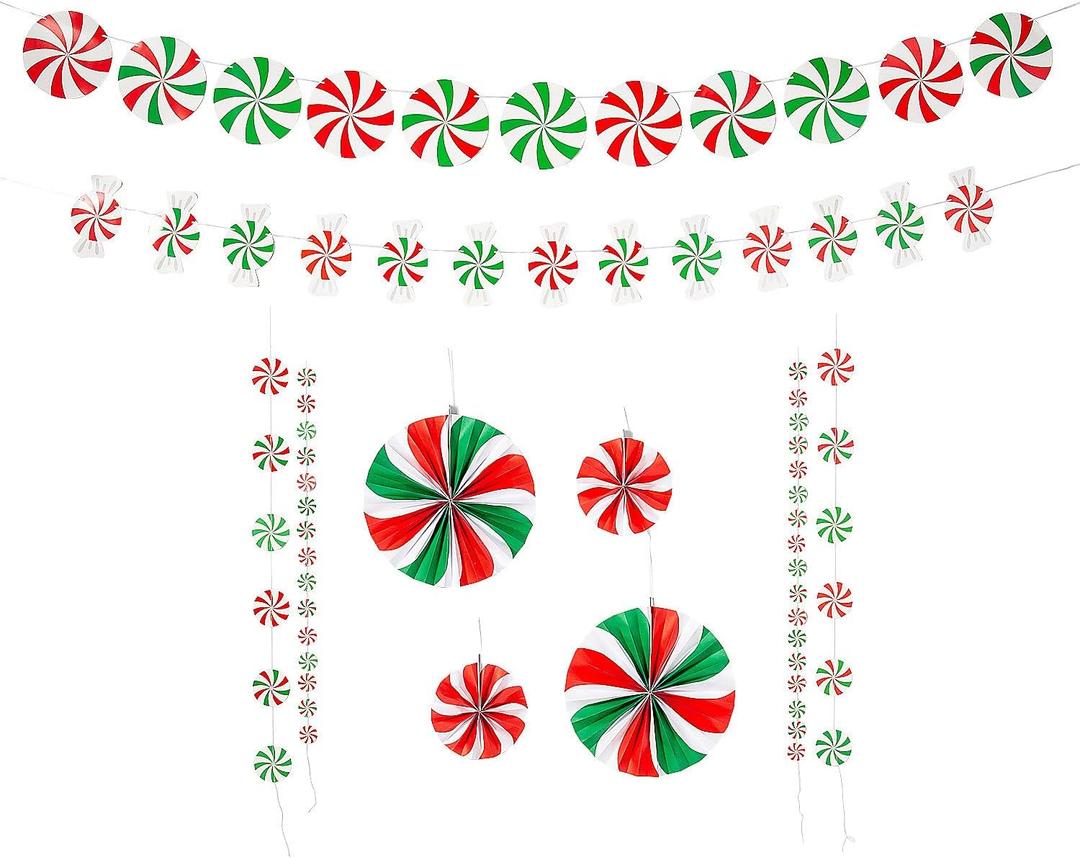 Fun Express Red, White & Green Peppermints Hanging Decorations Kit - 10 Pieces