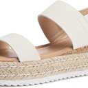 LAICIGO Womens Open Toe Wedge Platform Espadrilles Ankle Strap Buckle Faux Leather Cork Rubber Summer Sandals (8, Beige)