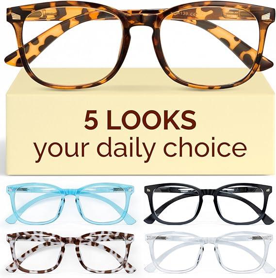 CCVOO Stylish Reading Glasses for Women +2.25, Eyeglasses, Blue Light Readers for Women, Computer Eye Glasses, Cheaters 5 Pack