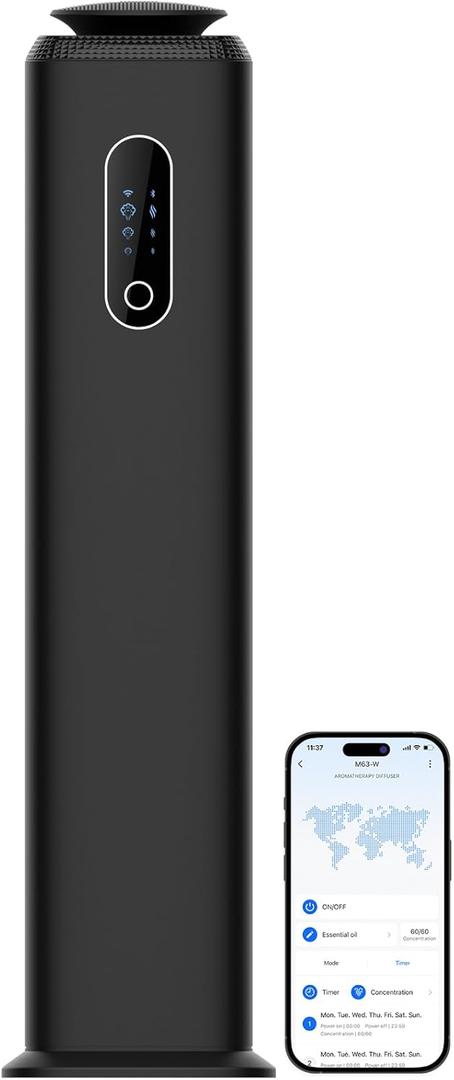 1000ML- Tower Hotel Scent Diffuser with WiFi App Control for Whole House - Commercial Diffuser Machine Cover 10000 Sq Ft - Scent Air Machine & Waterless Essential Oil Diffuser for Large Room - Black