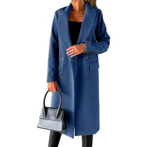 IDEALSANXUN Womens Long Wool Coat Double Breasted Trench Coat Fall Winter Clothes (Small, Navy)