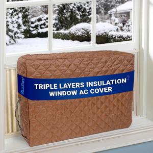 BlueStars Upgraded Window Air Conditioner Cover Indoor - New Version with Velcro Sides - Inside AC Cover for Winter - Polyester Fiber Fill Layers Insulation - 28" x 20" x 3.5" - Brown (14000 - 24000 BTU)