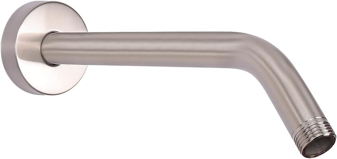 HarJue Shower Arm with Flange and Teflon Tape, Wall Mounted Shower Pipe 304 Stainless Steel Extension Arm for Fixed Shower Head & Handheld (10 Inch, Brushed Nickel)