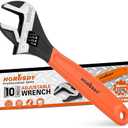 HORUSDY 10" Adjustable Wrench Pipe Spanner: Wide Jaw Black Oxide Wrench With Cushion Grip, Laser Marked Metric & SAE Scales, CR-V Steel, for Professionals
