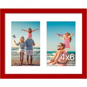 decorUhome 8x10 Picture Frames Collage Wall Decor, Display 2Pcs 4x6 Photos with Mat or 1Pcs 8x10 Unmatted, 2 4x6 Collage Picture Frames for Wall Mounting, Red