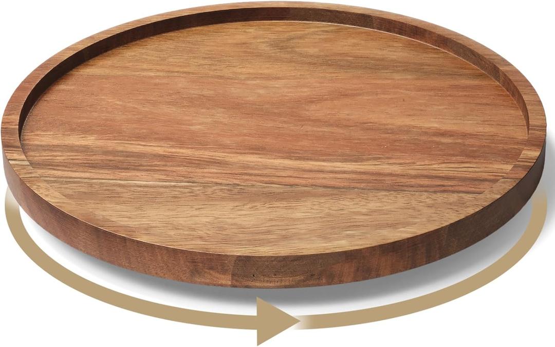 Lazy Susan Organizer for Kitchen, Acacia Wood Turntable for Cabinet, Pantry, Table, Countertop, Vanity, Spice RackMedium (9.8in)
