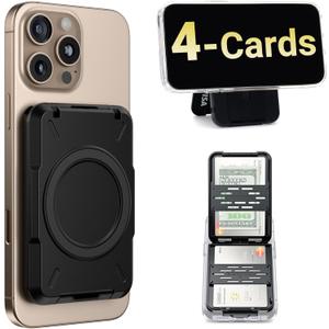 PROfezzion 2-in-1 for MagSafe Wallet Stand, RFID Blocking Magnetic Card Holder Fit 4 Cards, Heavy Duty Hardshell Wallet for iPhone 16 15 14 13 12 Pro Max Plus & MagSafe Case (Not for 13/12 Mini) (Black)