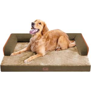 Large Dog Bed Orthopedic Washable: Extra Brown Large Big Dog Bed with Removable Bolster & Memory Foam Couch Sofa - Waterproof Washable with Cover
